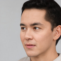 Neutral asian young-adult male with short  black hair and brown eyes