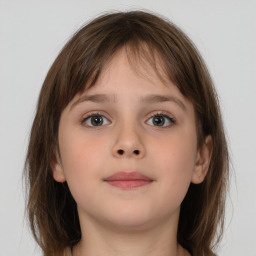 Neutral white child female with medium  brown hair and brown eyes