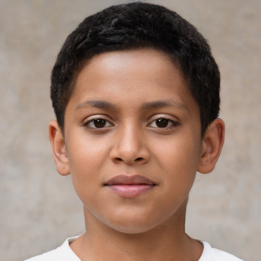 Neutral latino child female with short  brown hair and brown eyes