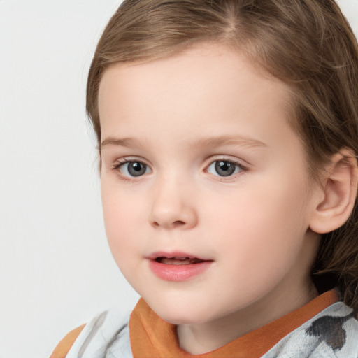 Neutral white child female with medium  brown hair and brown eyes