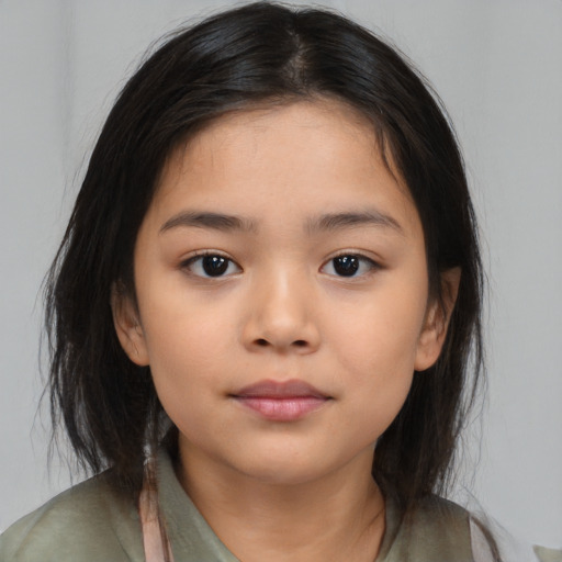 Neutral asian child female with medium  brown hair and brown eyes
