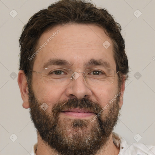 Neutral white adult male with short  brown hair and brown eyes