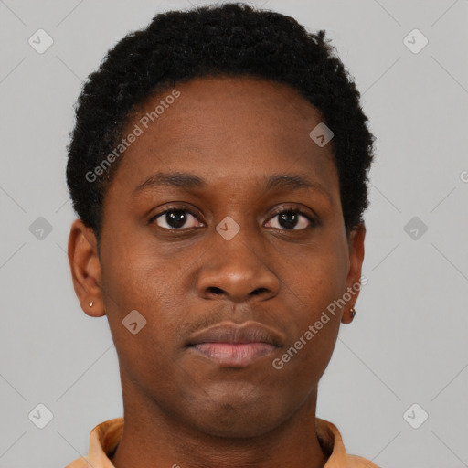 Neutral black young-adult male with short  brown hair and brown eyes
