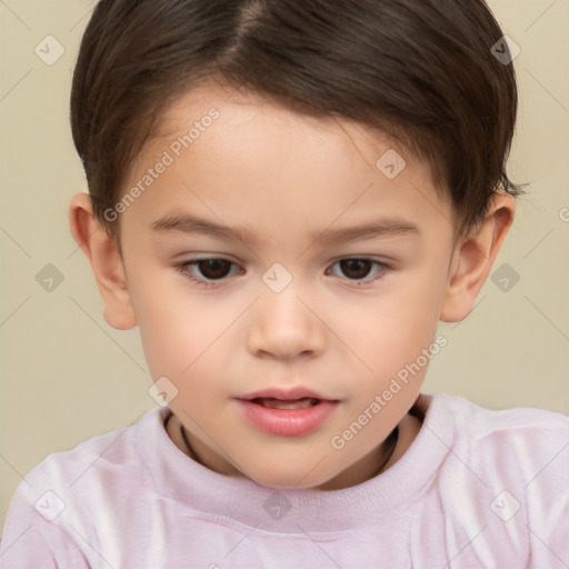 Neutral white child female with short  brown hair and brown eyes