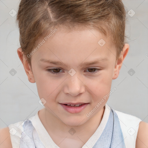 Joyful white child male with short  brown hair and brown eyes