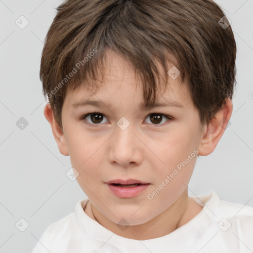 Neutral white child female with short  brown hair and brown eyes