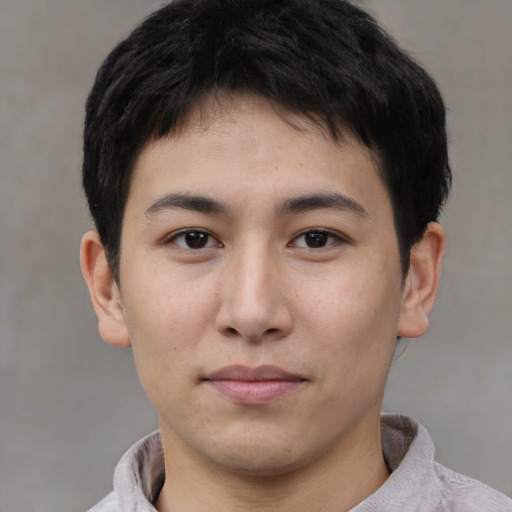 Neutral asian young-adult male with short  brown hair and brown eyes