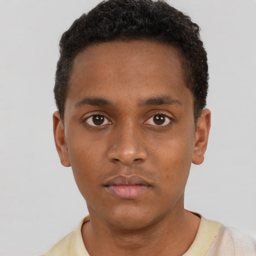 Neutral black young-adult male with short  brown hair and brown eyes