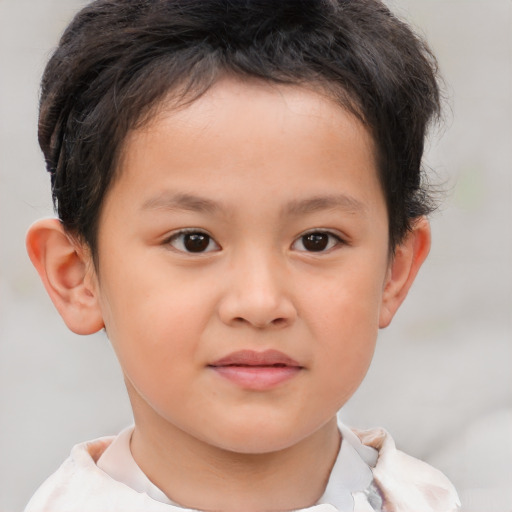 Joyful white child male with short  brown hair and brown eyes