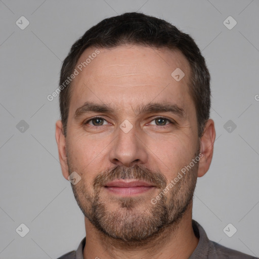 Neutral white adult male with short  brown hair and brown eyes