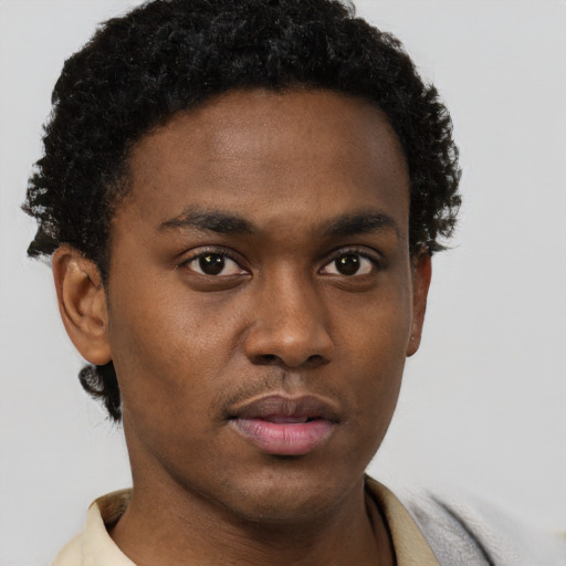Neutral black young-adult male with short  brown hair and brown eyes