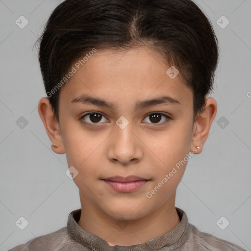 Neutral white child female with short  brown hair and brown eyes