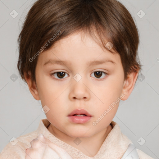 Neutral white child female with short  brown hair and brown eyes