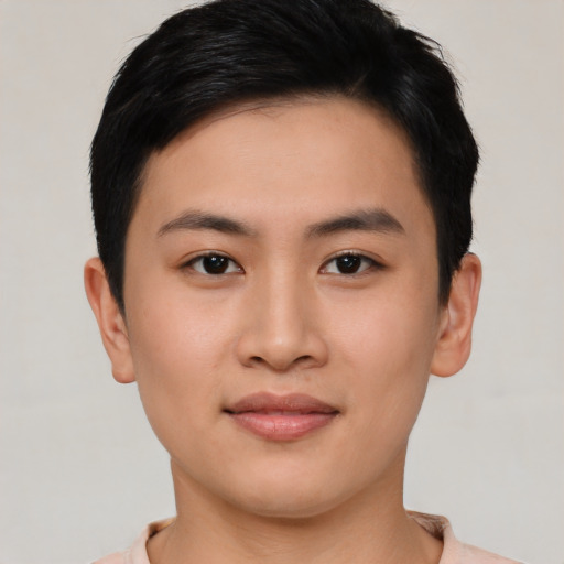 Neutral asian young-adult female with short  black hair and brown eyes