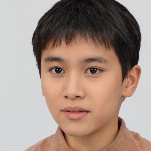 Neutral asian child male with short  brown hair and brown eyes