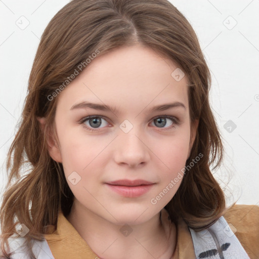 Neutral white child female with medium  brown hair and brown eyes