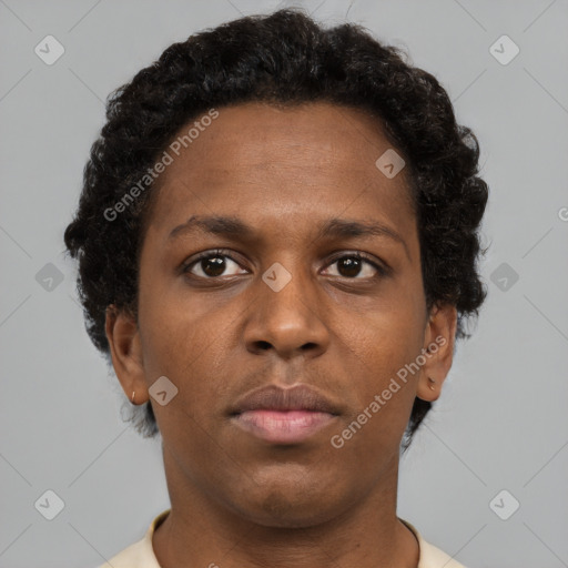 Neutral black young-adult male with short  brown hair and brown eyes