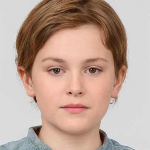 Neutral white child female with short  brown hair and grey eyes