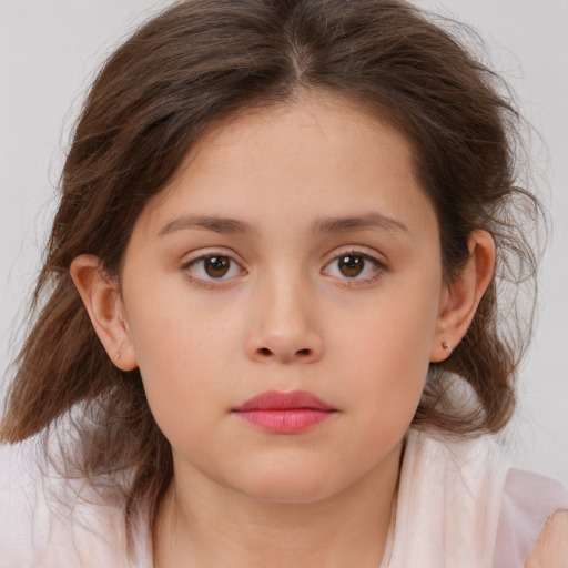 Neutral white child female with long  brown hair and brown eyes