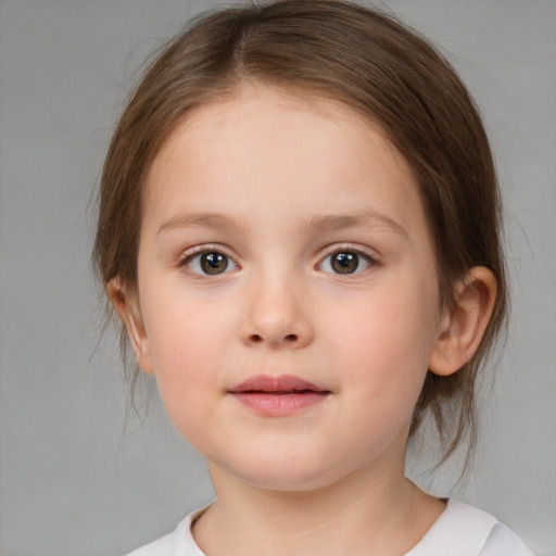 Neutral white child female with medium  brown hair and brown eyes