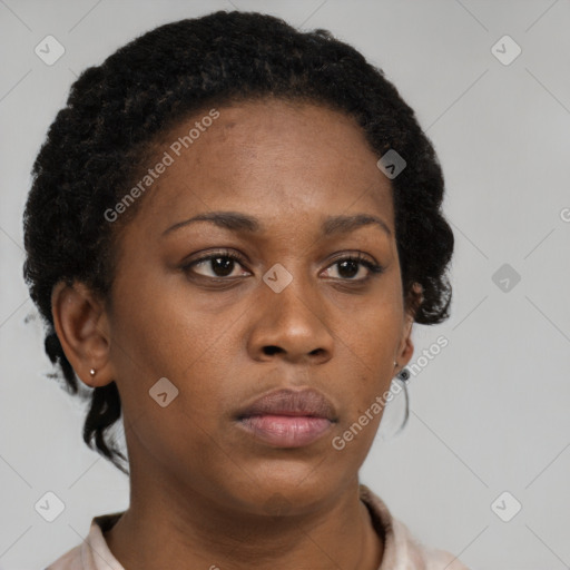 Neutral black young-adult female with short  brown hair and brown eyes