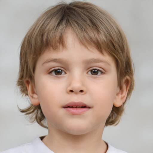 Neutral white child male with medium  brown hair and brown eyes