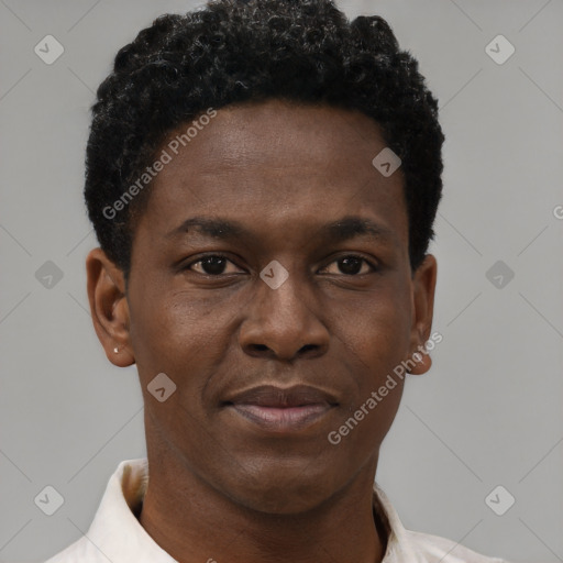 Neutral black young-adult male with short  brown hair and brown eyes