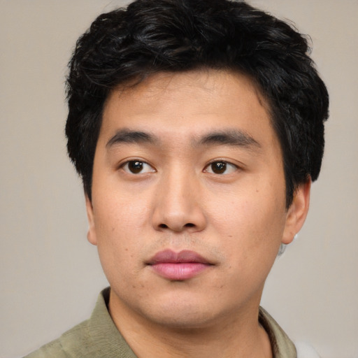 Neutral asian young-adult male with short  black hair and brown eyes