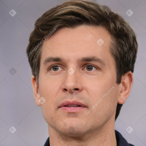 Neutral white adult male with short  brown hair and brown eyes