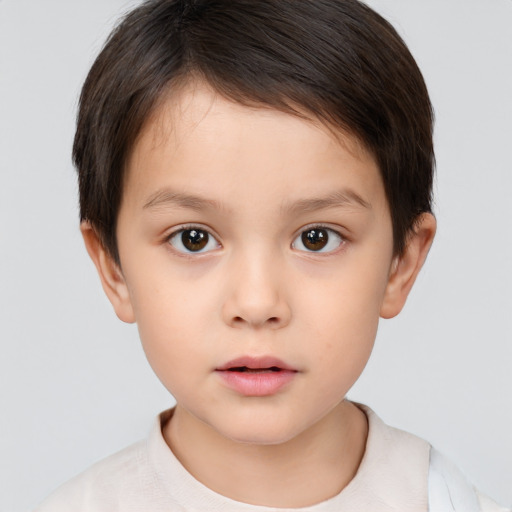 Neutral white child female with short  brown hair and brown eyes