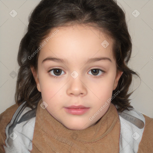 Neutral white child female with medium  brown hair and brown eyes