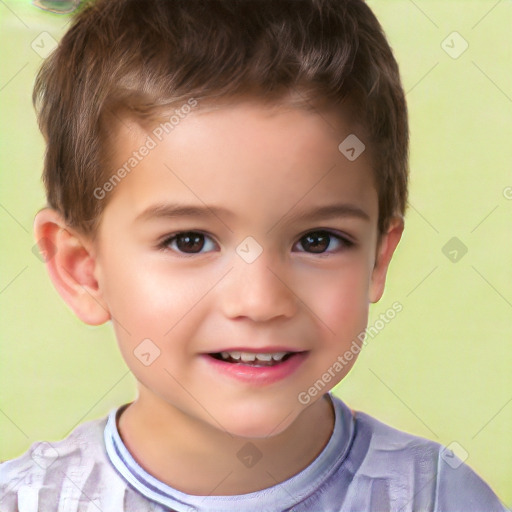 Joyful white child male with short  brown hair and brown eyes