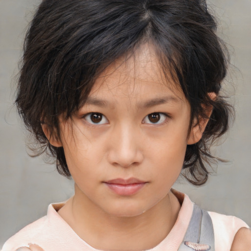 Neutral asian child female with medium  brown hair and brown eyes