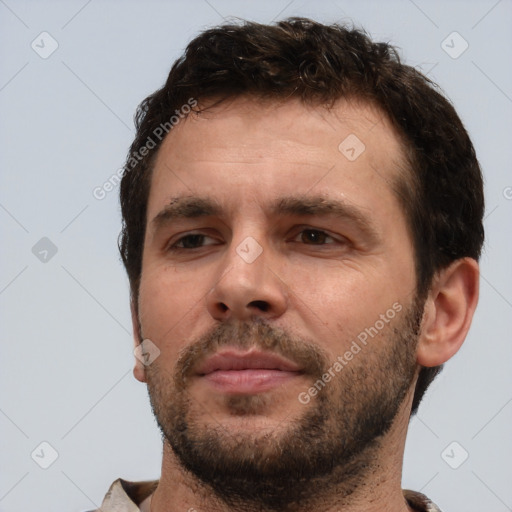 Neutral white adult male with short  brown hair and brown eyes