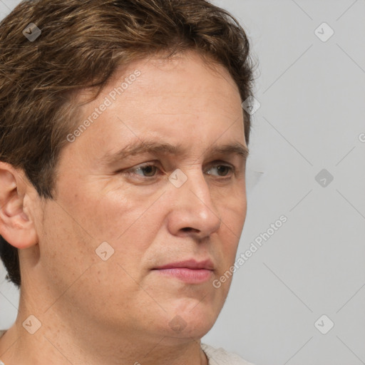 Neutral white adult male with short  brown hair and brown eyes