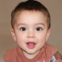 Joyful white child female with short  brown hair and brown eyes