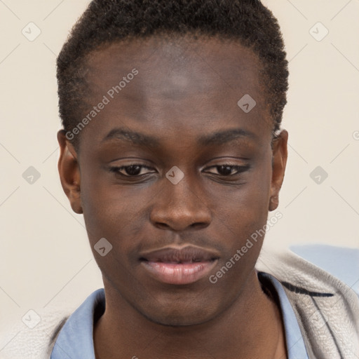 Neutral black young-adult male with short  brown hair and brown eyes