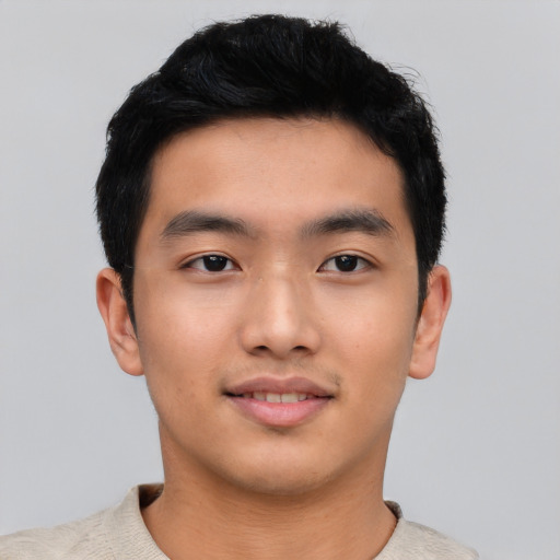 Neutral asian young-adult male with short  black hair and brown eyes