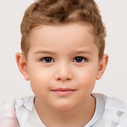 Neutral white child male with short  brown hair and brown eyes