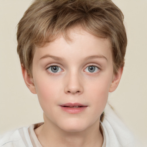 Neutral white child male with short  brown hair and grey eyes