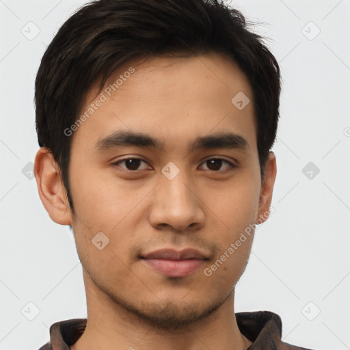 Neutral asian young-adult male with short  brown hair and brown eyes