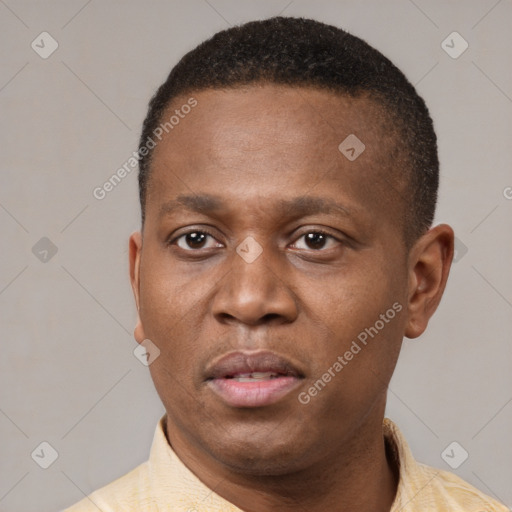 Neutral latino adult male with short  brown hair and brown eyes