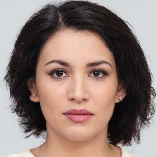 Neutral asian young-adult female with medium  brown hair and brown eyes