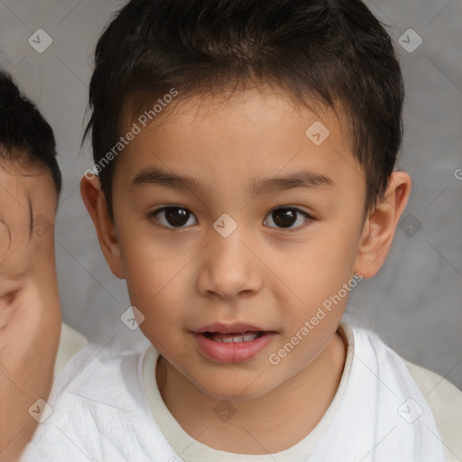 Joyful white child male with short  brown hair and brown eyes