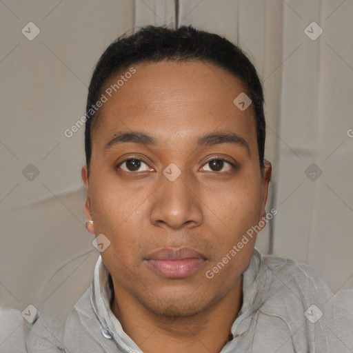 Neutral black young-adult male with short  brown hair and brown eyes