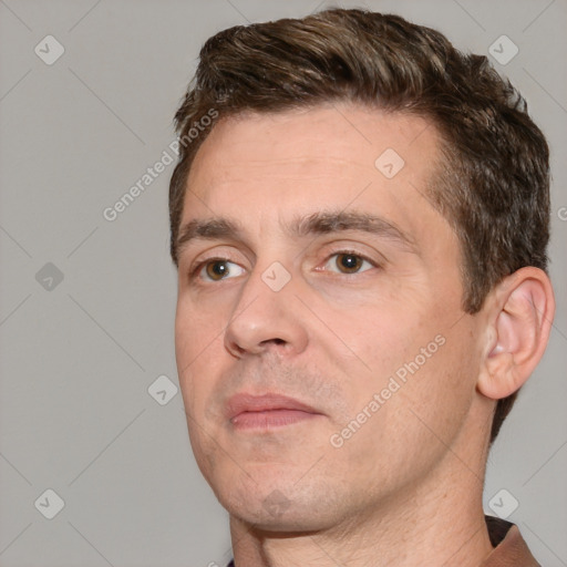 Neutral white adult male with short  brown hair and brown eyes