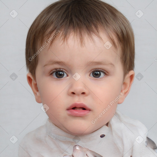 Neutral white child male with short  brown hair and blue eyes