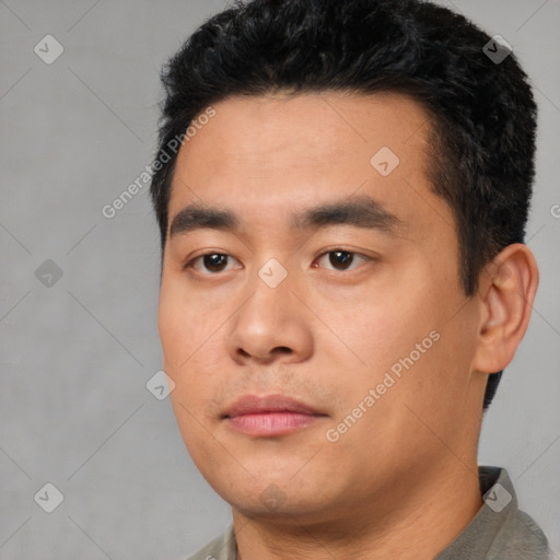 Neutral asian young-adult male with short  black hair and brown eyes