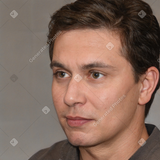 Neutral white adult male with short  brown hair and brown eyes