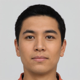 Neutral asian young-adult male with short  black hair and brown eyes